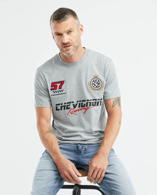 Camiseta Cuello Redondo Chevignon 649E901 Racing Slim Fit Gris Jaspe Claro