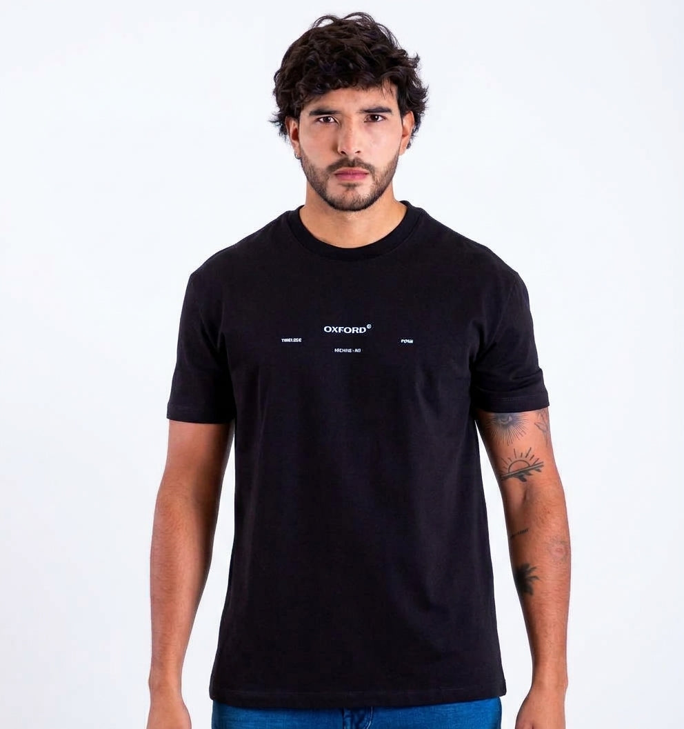 Camiseta Cuello Redondo Oxford 333767 Semi Regular Negro Estampado