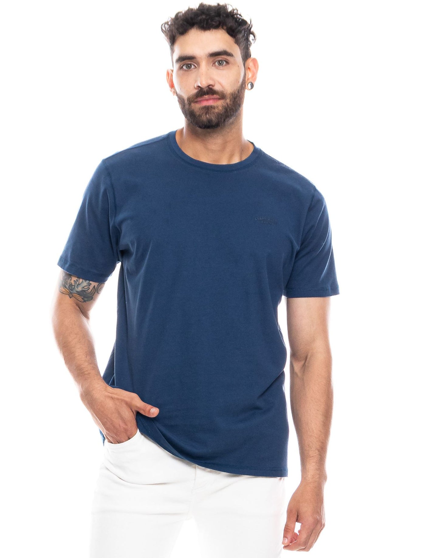 Camiseta Cuello Redondo Color Blue 322308 Slim Fit Azul Oscuro