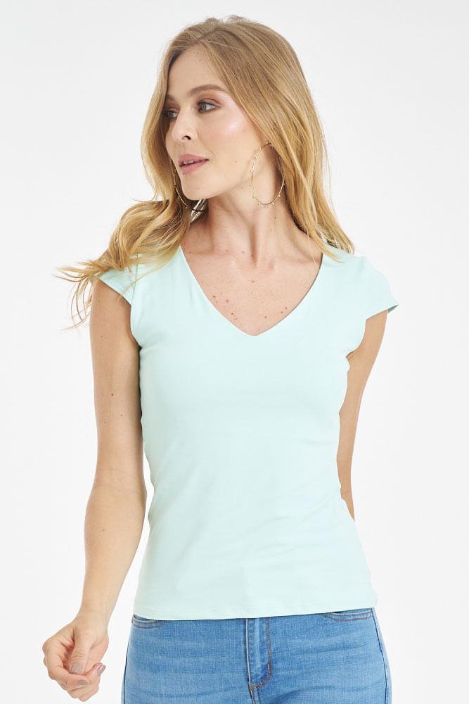 Blusa Ragstyle Pf14120031 Escote V Basic Azul Cielo