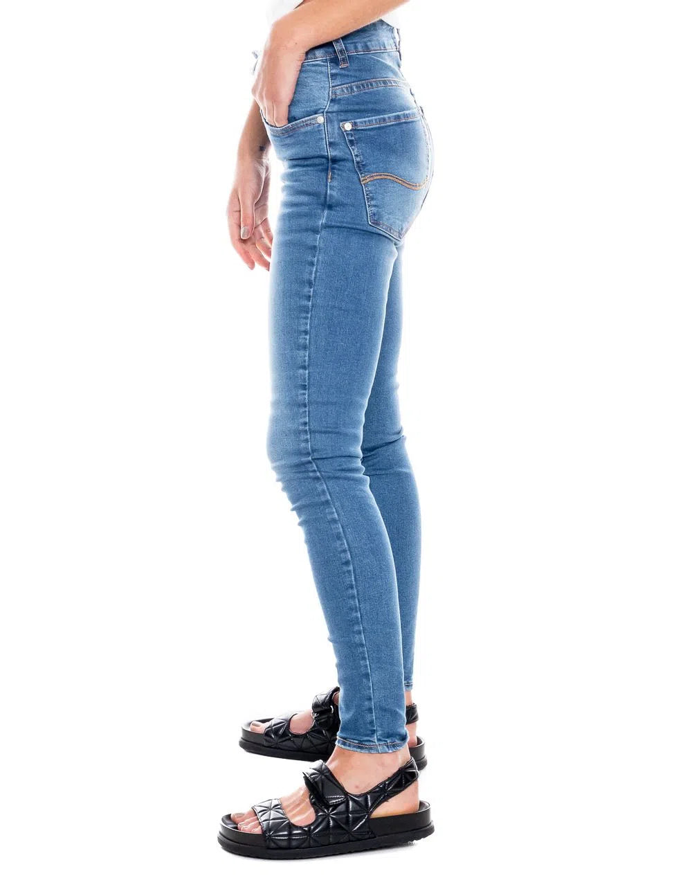 Jean Dama Color Blue 223406 High Waist Slim Fit Azul Medio