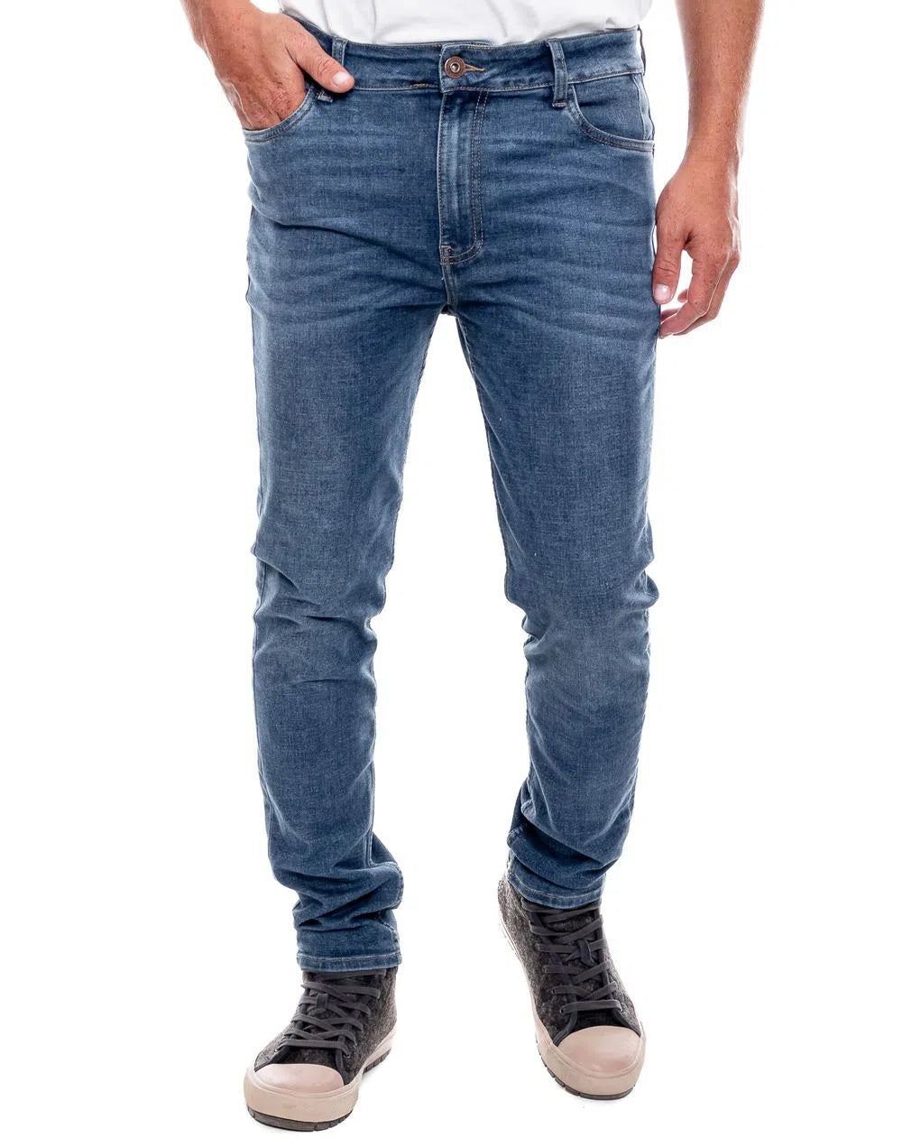 Jean Hombre Color Blue 241420 Medium Waist Slim Fit Azul Medio