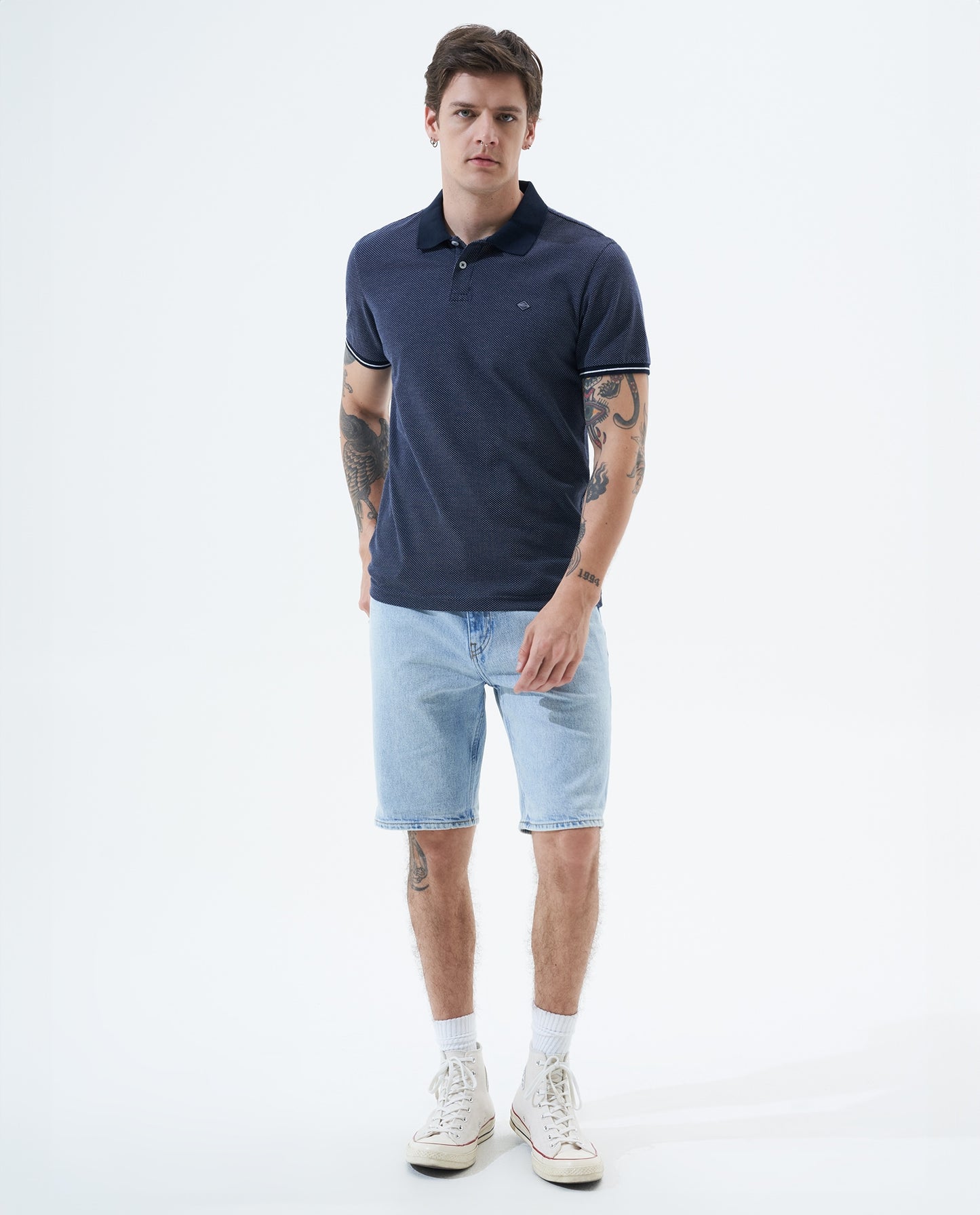 Camiseta Polo Americanino 801F005 Slim Fit Jackquard Azul Oscuro