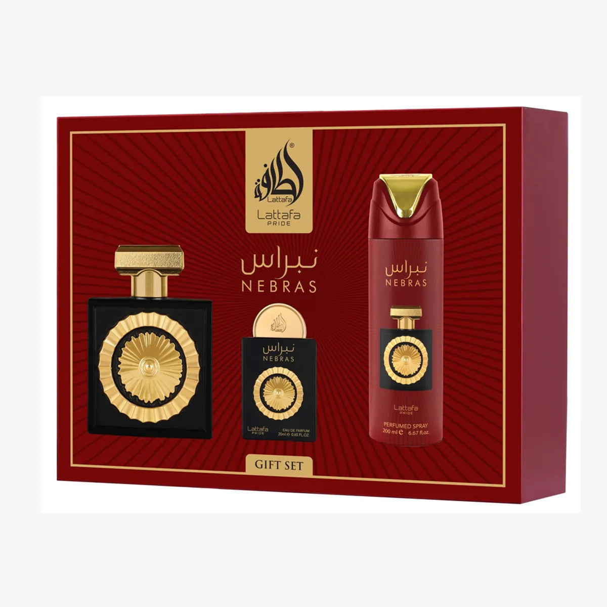 Perfume Lattafa Pride Nebras Set (EDP100ml+20ml+Perfumedspray200ml+Perfumero)